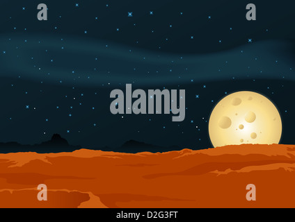 Illustration d'un paysage lunaire du désert de l'affiche de l'arrière-plan Banque D'Images