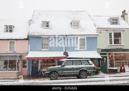 La ville de marché de Alresford couvertes de neige, Hampshire, Angleterre, Royaume-Uni, Banque D'Images