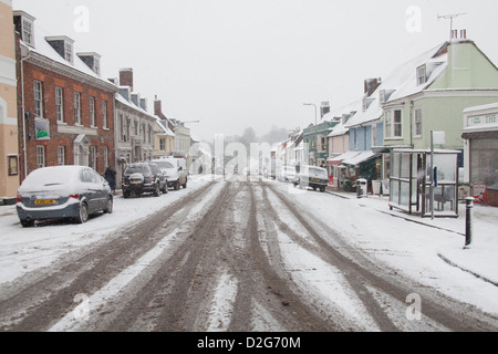 La ville de marché de Alresford couvertes de neige, Hampshire, Angleterre, Royaume-Uni, Banque D'Images