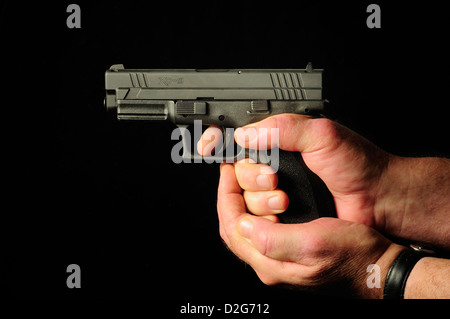 Shooters part visant Springfield Armory XD 9mm pistolet semi-automatique. Banque D'Images