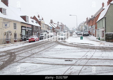 La ville de marché de Alresford couvertes de neige, Hampshire, Angleterre, Royaume-Uni, Banque D'Images