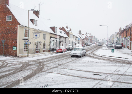 La ville de marché de Alresford couvertes de neige, Hampshire, Angleterre, Royaume-Uni, Banque D'Images