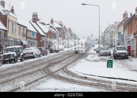 La ville de marché de Alresford couvertes de neige, Hampshire, Angleterre, Royaume-Uni, Banque D'Images