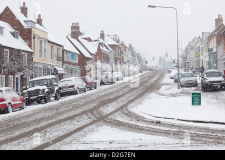 La ville de marché de Alresford couvertes de neige, Hampshire, Angleterre, Royaume-Uni, Banque D'Images