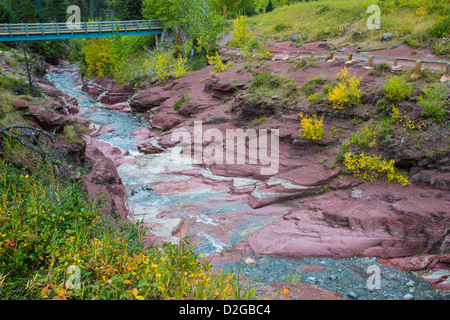 L'eau claire du ruisseau coulant si Red Rock Canyon dans le parc national des Lacs-Waterton, Alberta, Canada Banque D'Images