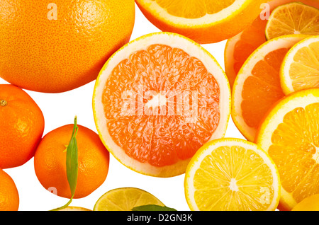 Clementine agrumes assortis d'acide libre coloré dessert différents nourriture frais fraîcheur fruit vert moitié récolte sain Banque D'Images