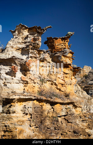 Madagascar, le Parc National de l'Isalo, vent-affleurements de grès sculpté à plateau central Banque D'Images