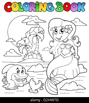 Livre de coloriage et de l'océan - Mermaid 1 photo illustration. Banque D'Images