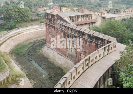 Mur extérieur du fort Rouge, Agra, Uttar Pradesh, Inde Banque D'Images