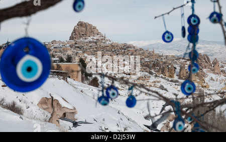 Vallée des Pigeons à l'hiver, entre et de Göreme en Cappadoce Uçhisar, est l'un des plus beaux paysages de la Turquie Banque D'Images