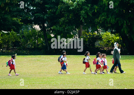 Classe primaire en excursion, jardins botaniques, Singapour Banque D'Images