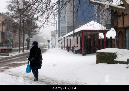 Centre-ville en temps de neige, Coventry, Royaume-Uni Banque D'Images