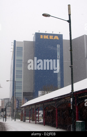 Magasin Ikea en temps de neige, Coventry, Royaume-Uni Banque D'Images