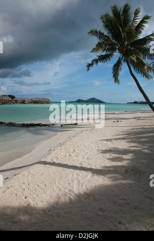 Bungalows sur pilotis sur le lagon à Bora Bora Banque D'Images