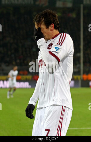 Dortmund, Allemagne. Le 25 janvier 2013. L'Nurembegr Markus Feulner réagit à une notation au cours de l'occasion manquée de football match de Bundesliga entre Borussia Dortmund et FC Nuremberg au Signal Iduna Park de Dortmund, Allemagne, 25 janvier 2013. Photo : Kevin Kurek/ Alamy Live News Banque D'Images