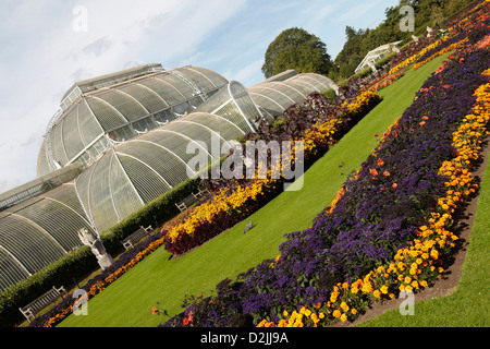 De fleurs en face de la Palm House de Kew Gardens, London, UK Banque D'Images