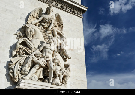 Sculptures d'Etex sur le côté Neuilly sur l'Arc de Triomphe (Résistance) , Paris, France. Banque D'Images