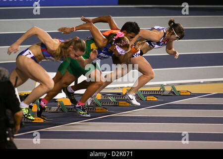 Glasgow, Royaume-Uni. 26 janvier, 2013. Women's 60m T11/12 commencer - à l'Athlétisme britannique Glasgow International Match Unis Arena Banque D'Images