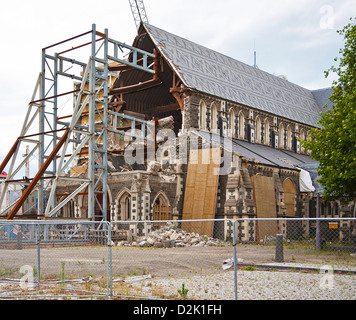 La Cathédrale de Christchurch City gravement endommagé dans le tremblement de terre de février 2011, Canterbury, île du Sud, Nouvelle-Zélande Banque D'Images