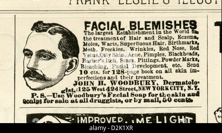 Publicité 1890, John H. Woodbury, dermatologue, de la ville de New York. Banque D'Images