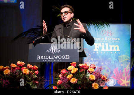 Roger Durling, directeur exécutif du Festival du Film de Santa Barbara, parle à l'Arlington Theater. (Photo by Scott London) Banque D'Images