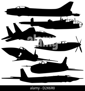 Collection d'avions de combat différentes silhouettes. vector illustration pour les concepteurs Banque D'Images