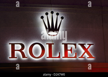 Hong Kong, Chine, l'horloger le logo Rolex Banque D'Images