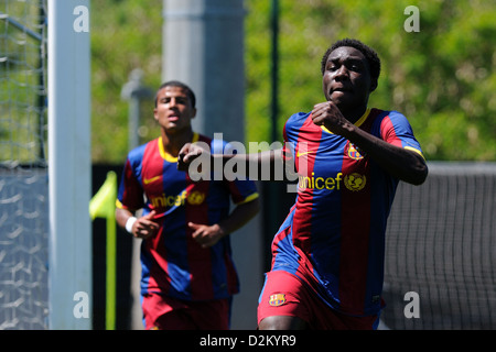 Barcelone, Espagne - 15 MAI : Jean Marie Dongou joue avec F.C Barcelona youth team contre SC Las Palmas le 15 mai 2011. Banque D'Images