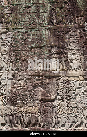 Bass-reliefs. Temple Bayon. Angkor. Cambodge Banque D'Images