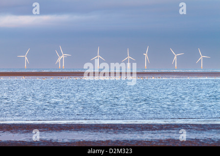 Les éoliennes en mer d'Irlande, Angleterre Wirral off Banque D'Images