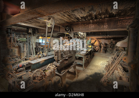 Atelier de la machine, Masson Mills, Matlock, Derbyshire, Angleterre, Royaume-Uni. Banque D'Images