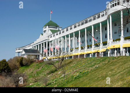 Vue du Grand Hôtel de pelouse, Mackinac Island, Lake Huron, Michigan, USA Banque D'Images