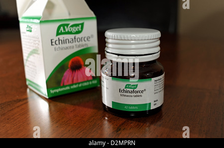 Les comprimés Echinaforce Echinacea un remède naturel pour aider à guérir le rhume et la grippe et maintenir un bon système immunitaire Banque D'Images