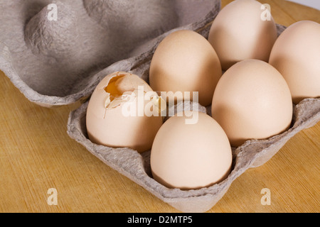 Oeuf cassé dans un carton avec d'autres oeufs Banque D'Images