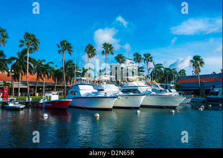 Port de plaisance au centre-ville d'Oranjestad, la capitale d'Aruba, îles ABC, Netherlands Antilles, Caraïbes, Amérique Centrale Banque D'Images