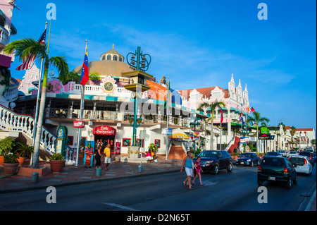Centre-ville d'Oranjestad, la capitale d'Aruba, îles ABC, Netherlands Antilles, Caraïbes, Amérique Centrale Banque D'Images
