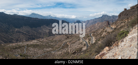 Vue sur la montagne panoramique, Barranco de Fataga, Gran Canaria, Îles Canaries, Espagne Banque D'Images