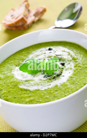 Soupe de légumes frais et de menthe crème garni de Banque D'Images