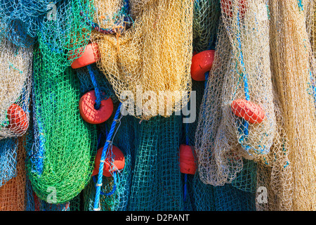 Les filets de pêche de raccrocher à sécher au soleil, St Lucia Banque D'Images