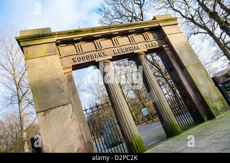 Entrée de woodbank Memorial Park, Stockport Banque D'Images