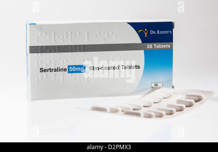 Sertraline antidépresseur SSRI comprimés anti et fort Banque D'Images