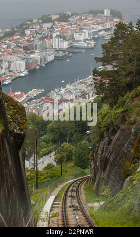 Funiculaire Floibanen à Bergen en Norvège. Créé en 1070, Bergen est sur la côte ouest de la Norvège. Banque D'Images