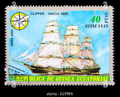 Timbre-poste de Guinée Equatoriale illustrant le clipper ship (Haut) Banque D'Images