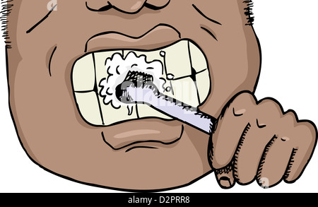 Close up of African man se brosser les dents au fond isolé Banque D'Images