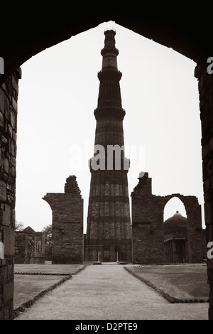 Portrait d'un minaret, Qutub Minar, Delhi, Inde Banque D'Images