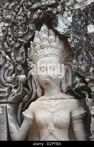 Une sculpture en pierre, le Bayon, Angkor, Site du patrimoine mondial de l'UNESCO, Siem Reap, Cambodge, Indochine, Asie du Sud-Est, l'Asie Banque D'Images