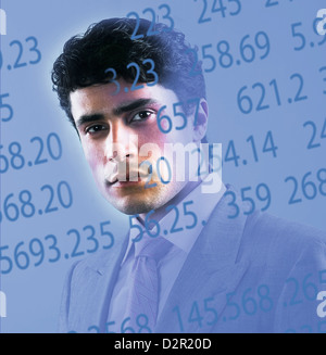 Les données boursières en surimpression sur la photo d'un homme d'affaires Banque D'Images
