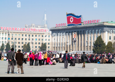 La Place Kim Il Sung, Pyongyang, République populaire démocratique de Corée (RPDC), la Corée du Nord, d'Asie Banque D'Images