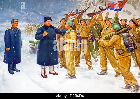 Photo murale de Kim Il Sung, victorieux de la guerre de libération de la patrie, Pyongyang, Corée du Nord Banque D'Images