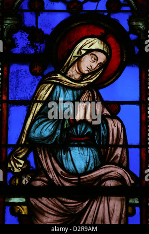 Vitrail représentant la Vierge Marie, la Sainte Chapelle (La Sainte-Chapelle), Paris, France, Europe Banque D'Images